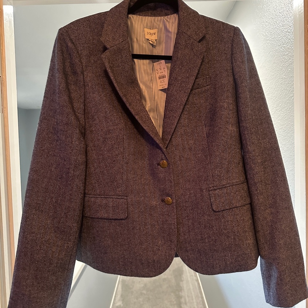 J. Crew Factory Blue Herringbone Wool-blend schoolboy Blazer